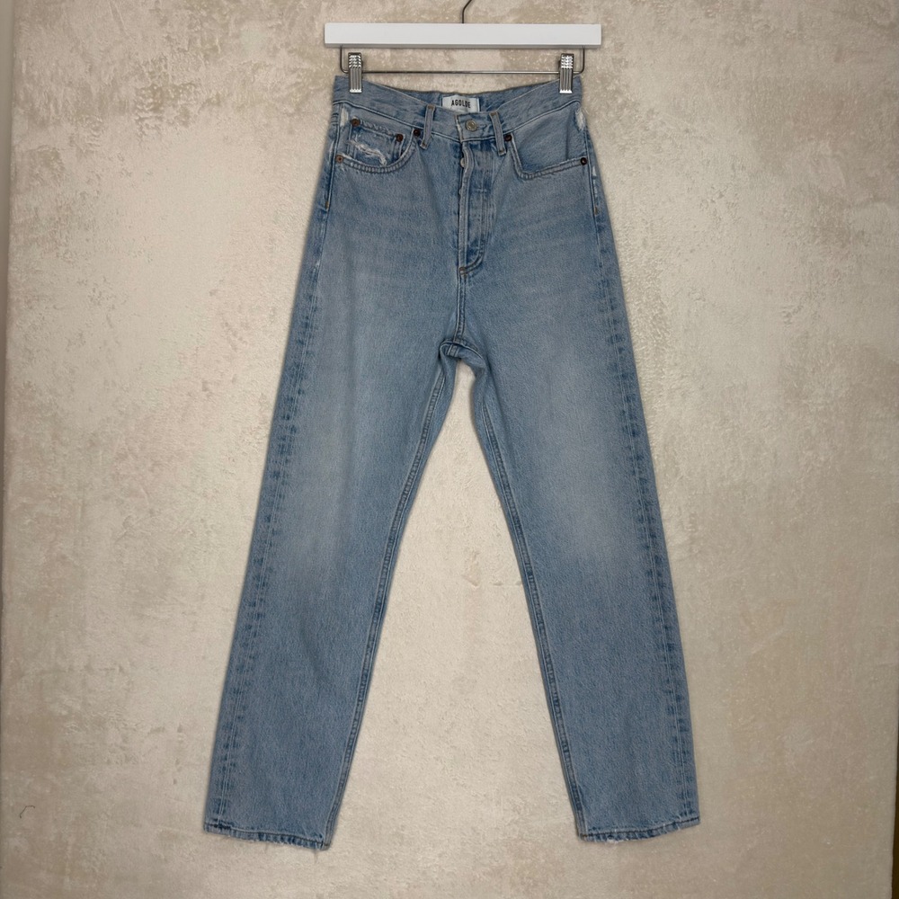 Agolde 90's Light Wash High Rise Straight Leg Blue Denim Size 23 Organic Cotton